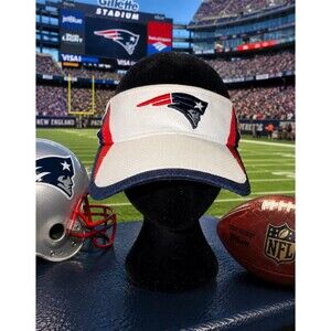 Vintage New England Patriots NFL Equipment Visor Hat New Era White Red Blue Cap